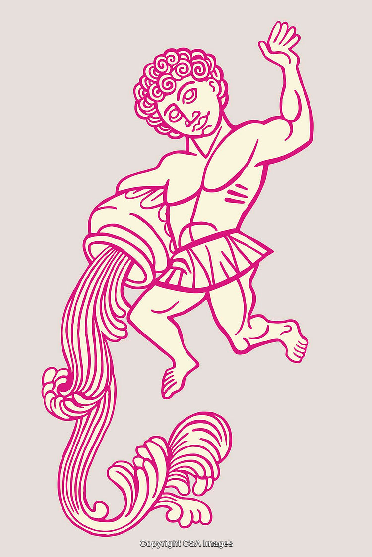 Pink Line Art Illustration of Aquarius Zodiac Symbol on Beige Background