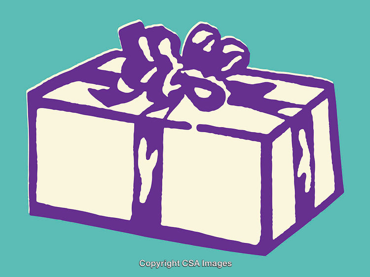 Color Illustration of a Wrapped Gift Box with a Bow on Turquoise Background