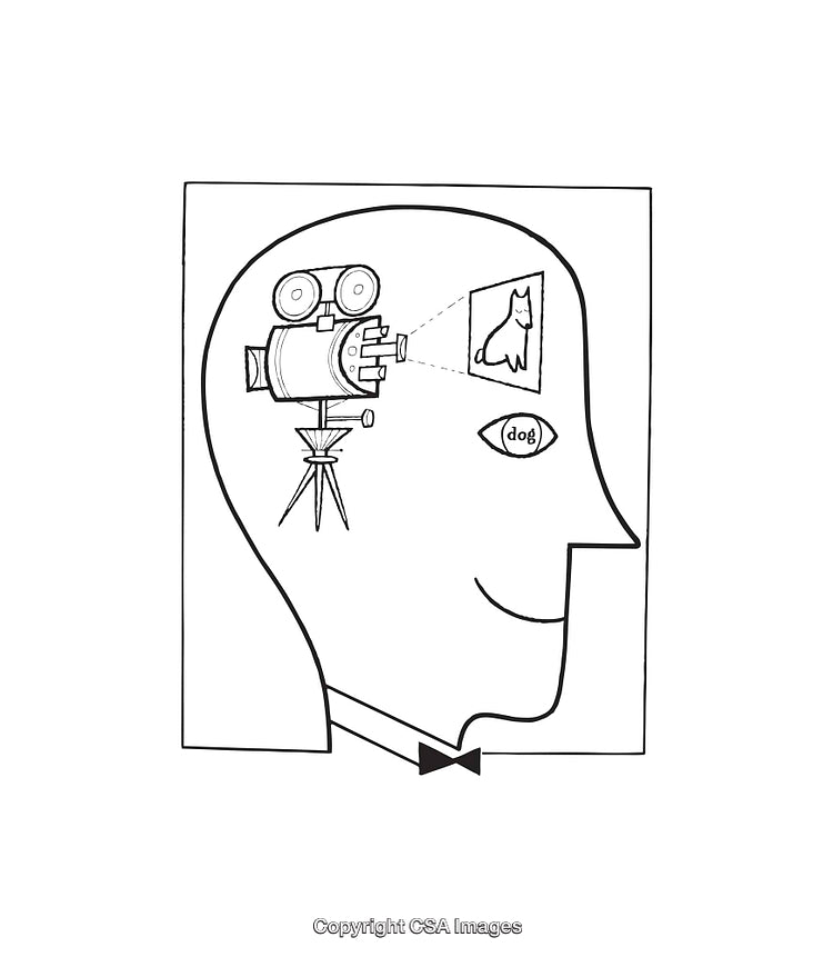 Illustration of Visual Perception and Mind Projection Concept in Line Art