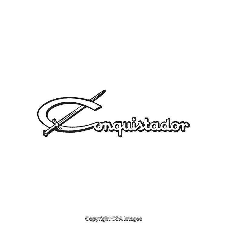 Elegant Conquistador Logo Featuring Sword and Stylish Decorative Lettering