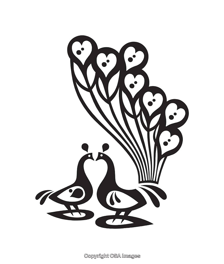 Two Lovey Birds with Floral Heart Tail Illustration