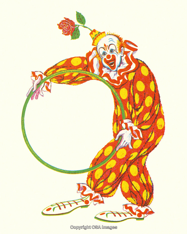 Colorful Clown Performing With Hula Hoop and Cheerful Smile