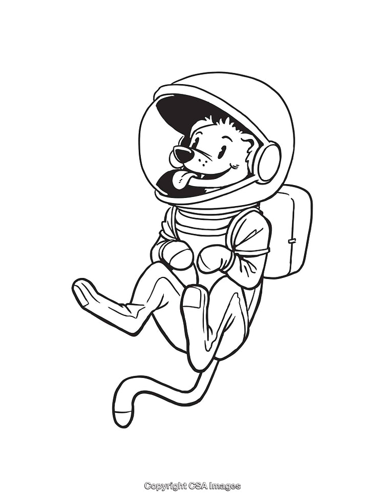Illustration of a Happy Dog in an Astronaut Suit Floating in Space