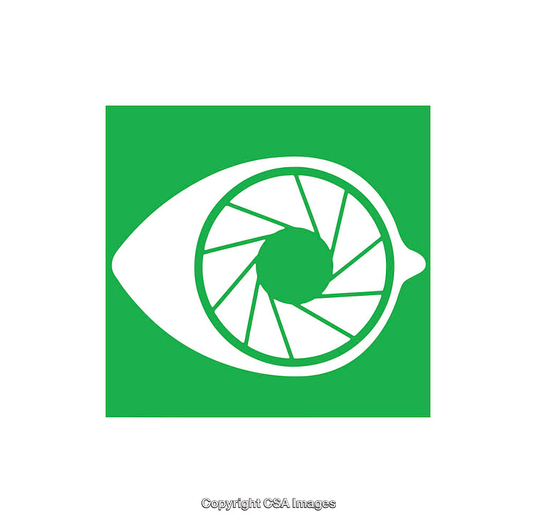 Eye Icon Featuring Shutter Symbol in Bold Green and White Design