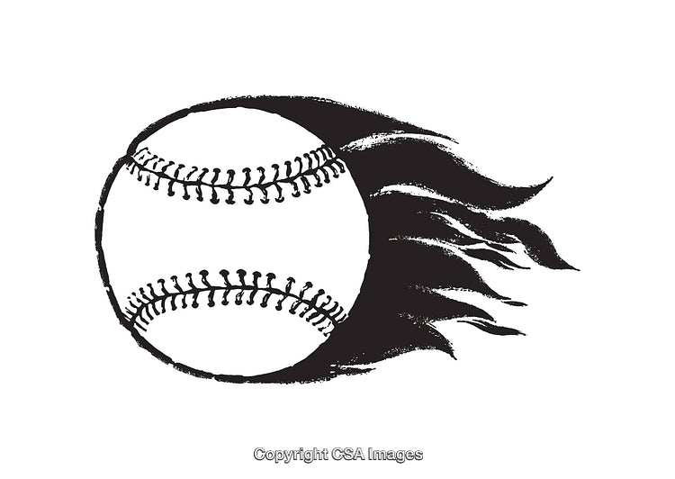 Dynamic Black and White Flaming Baseball Line Art Illustration