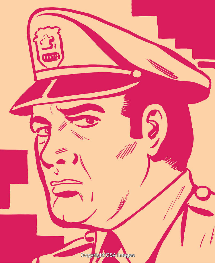 Retro Illustration of a Serious Officer in Uniform on Colorful Background