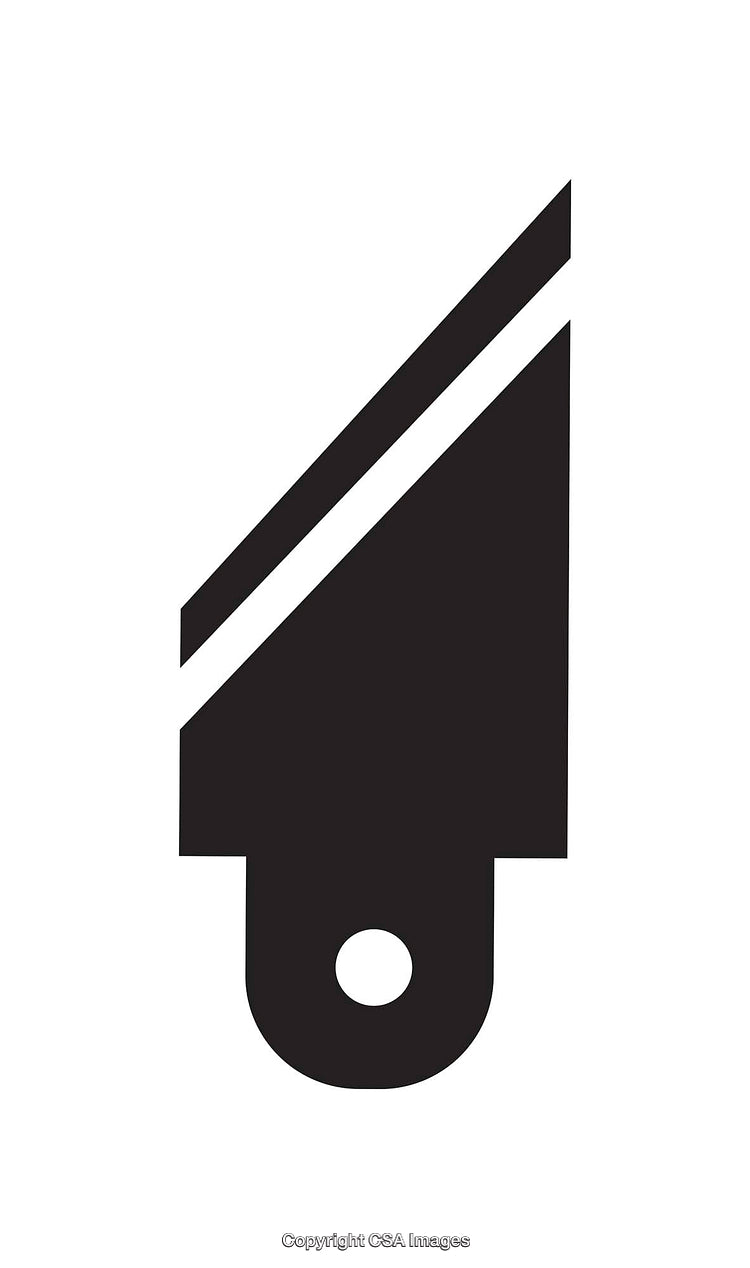 Minimalist Black and White Icon Representing a Blade-Like Tool