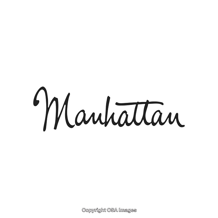 Elegant Handwritten Manhattan Text in Stylish Black Script on White Background
