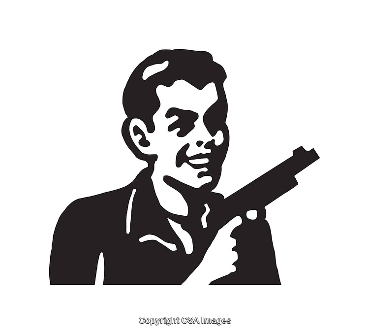 Black and White Illustration of a Person Holding a Handgun