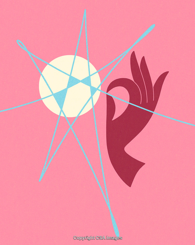 Abstract Design Featuring Hand Gesture and Geometric Shapes on Pink Background