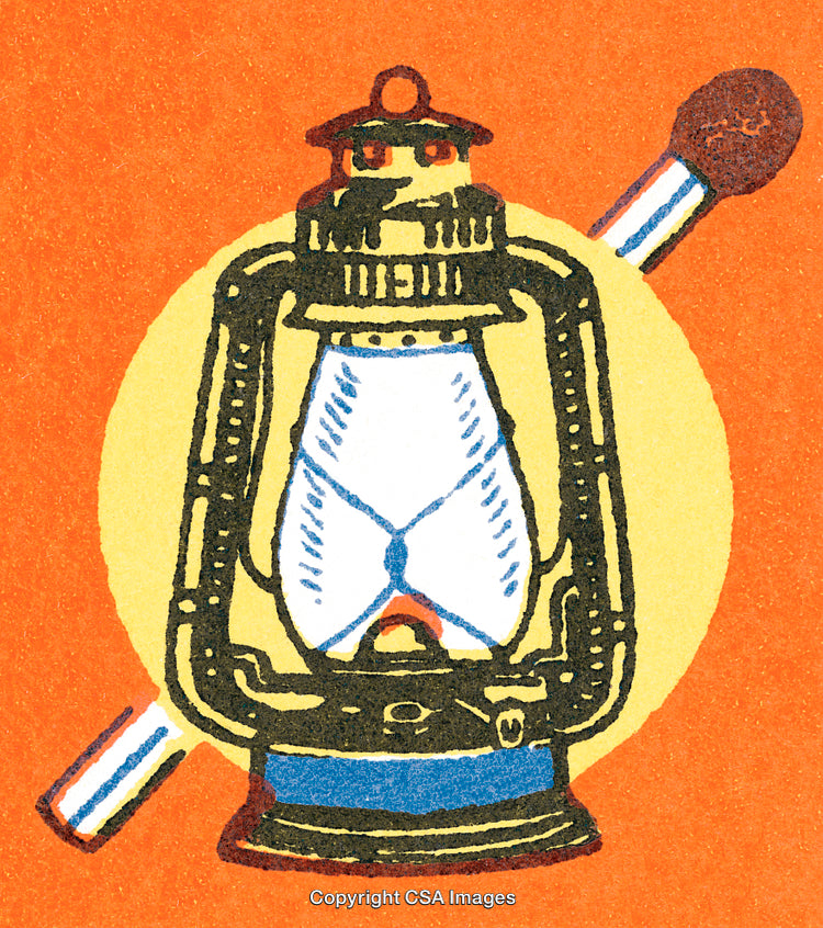 Vintage Illustration of a Lantern with Orange Background and Matchstick