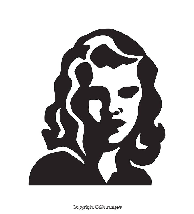 Black and White Line Art Illustration of a Woman's Face in Profile