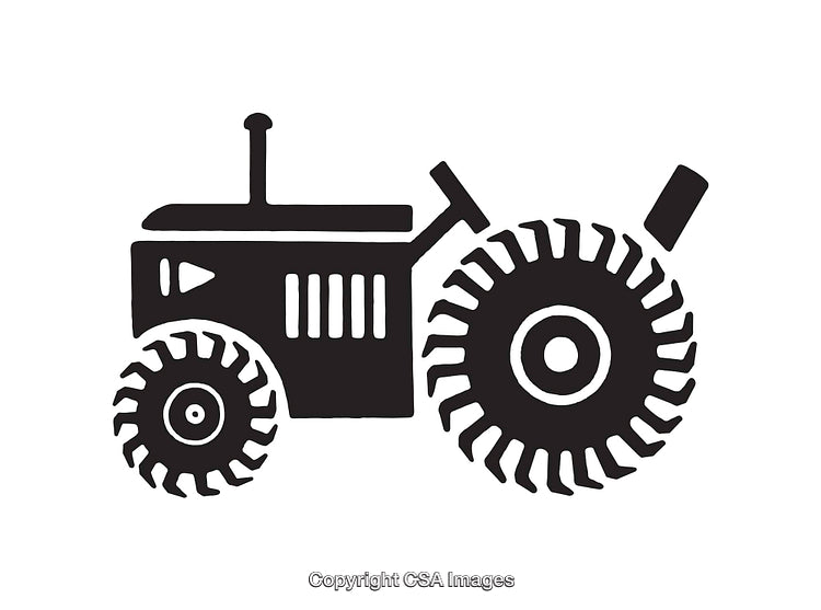 Simple Black and White Tractor Design with Bold Outline Style