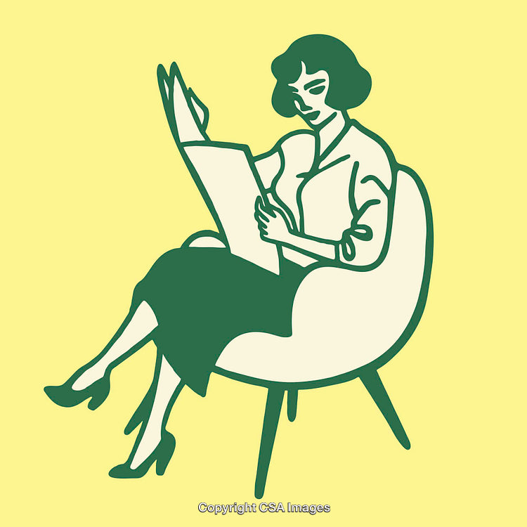 Stylized Illustration of a Woman Reading in a Modern Chair