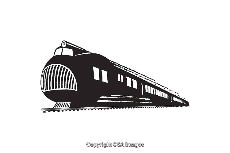 Black and White Line Art of a Modern High-Speed Train