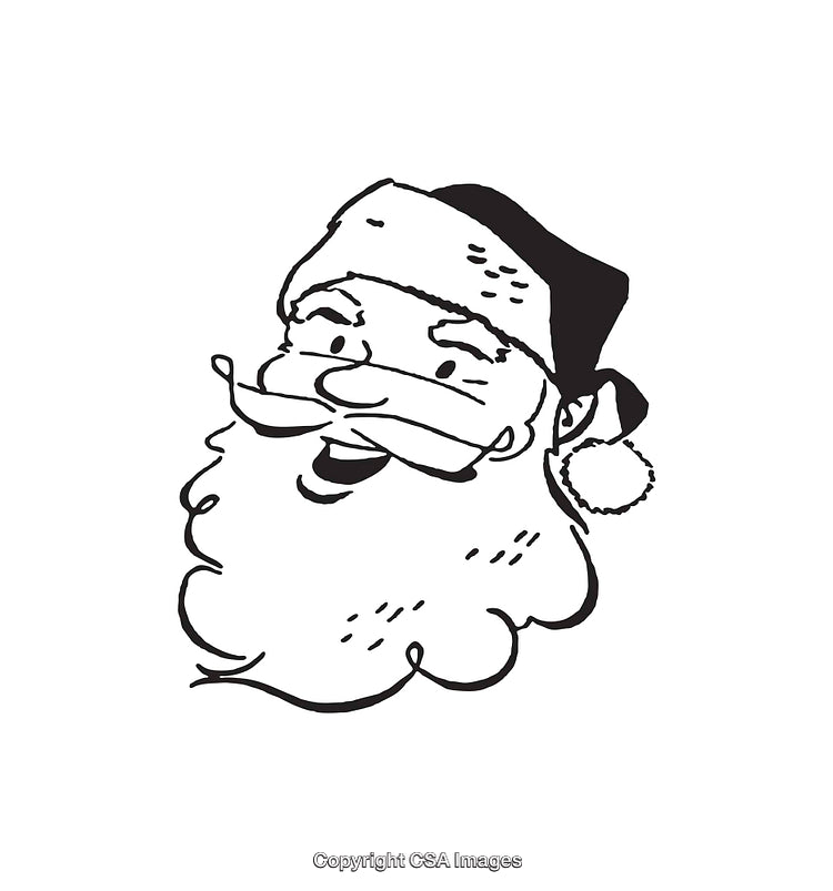 Black and White Line Art of Santa Claus With a Cheerful Expression