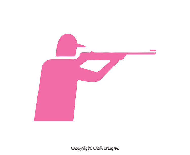Silhouette Icon of Shooter Aiming Rifle with Simplified Pink Design