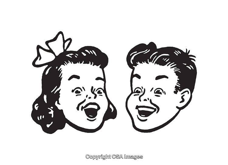 Playful Line Art Illustration of Happy Children in Black and White Style