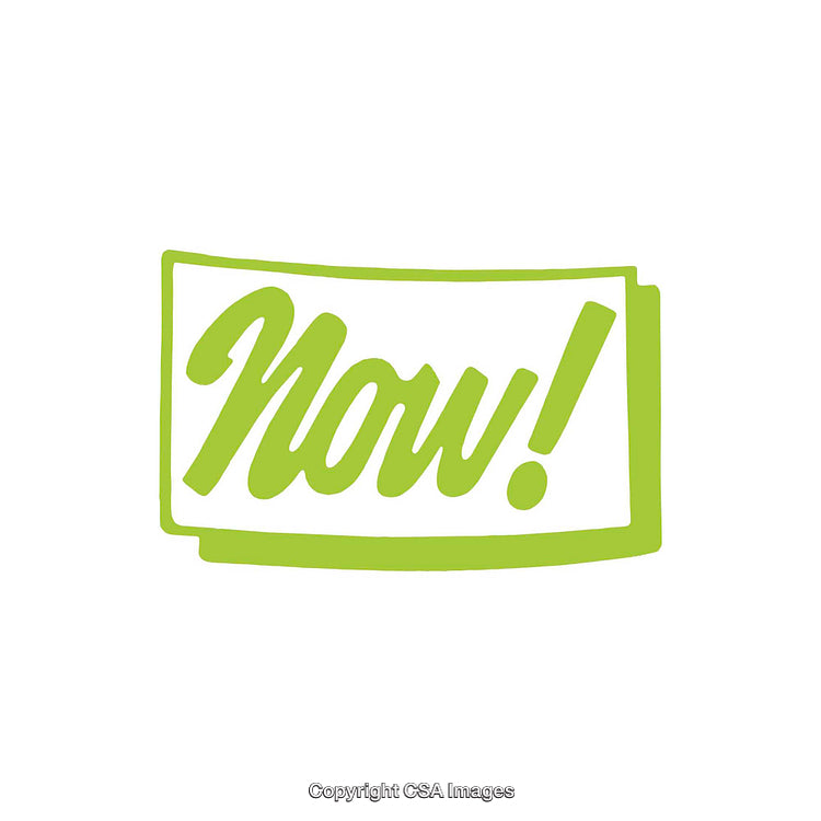 Green Handwritten 'Now!' Text on a Minimalistic White Background