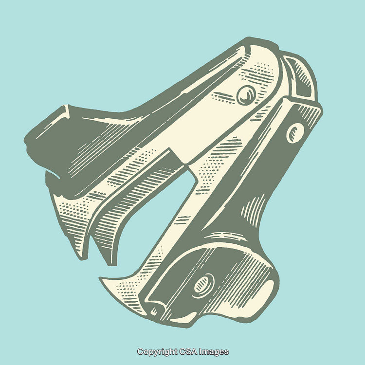 Vintage Staple Remover in Retro Line Art Style on Blue Background