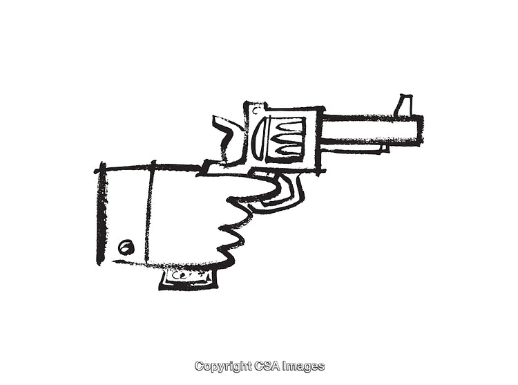 Black and White Line Art of Finger Pointing in Gun Shape