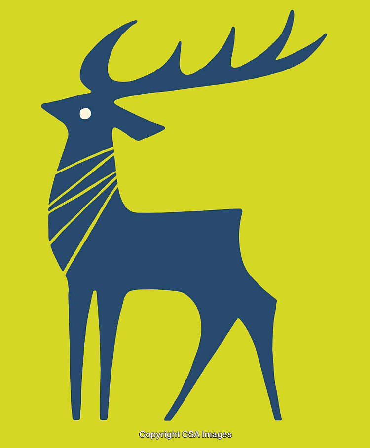 Stylized Deer Illustration in Bold Colors with Abstract Lines