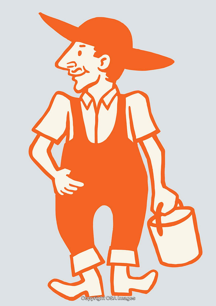 Colorful Line Art Illustration of a Farmer Holding a Bucket