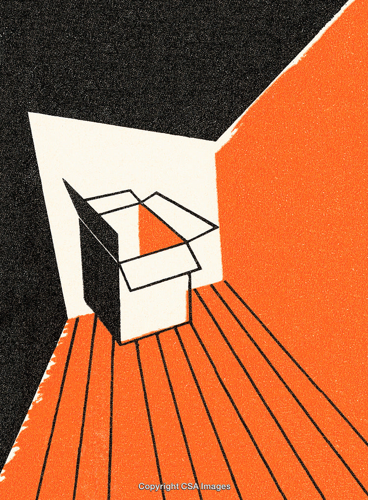 Modern Illustration of an Open Box in a Minimalist Interior Setting