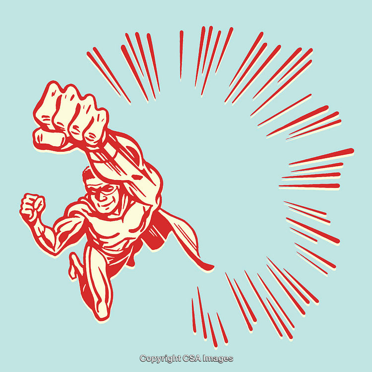 Red Line Art Illustration of a Flying Superhero in Dynamic Pose