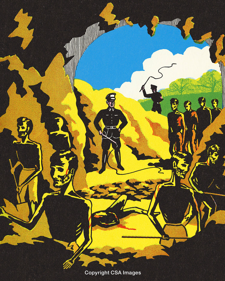 Dramatic Depiction of a Historical Event with Stark Imagery and Figures