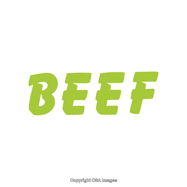 Bold Green Typography Reading the Word Beef on White Background