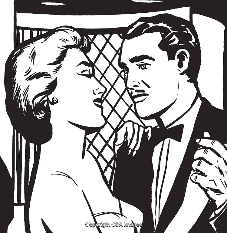 Retro Illustration of Dancing Couple Embracing With Classic Elegance