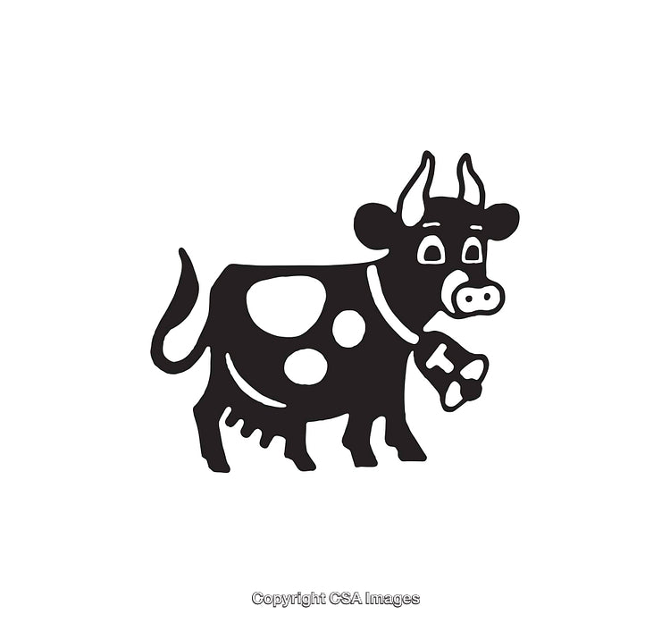 Black and White Illustration of a Cartoon Cow with Spots
