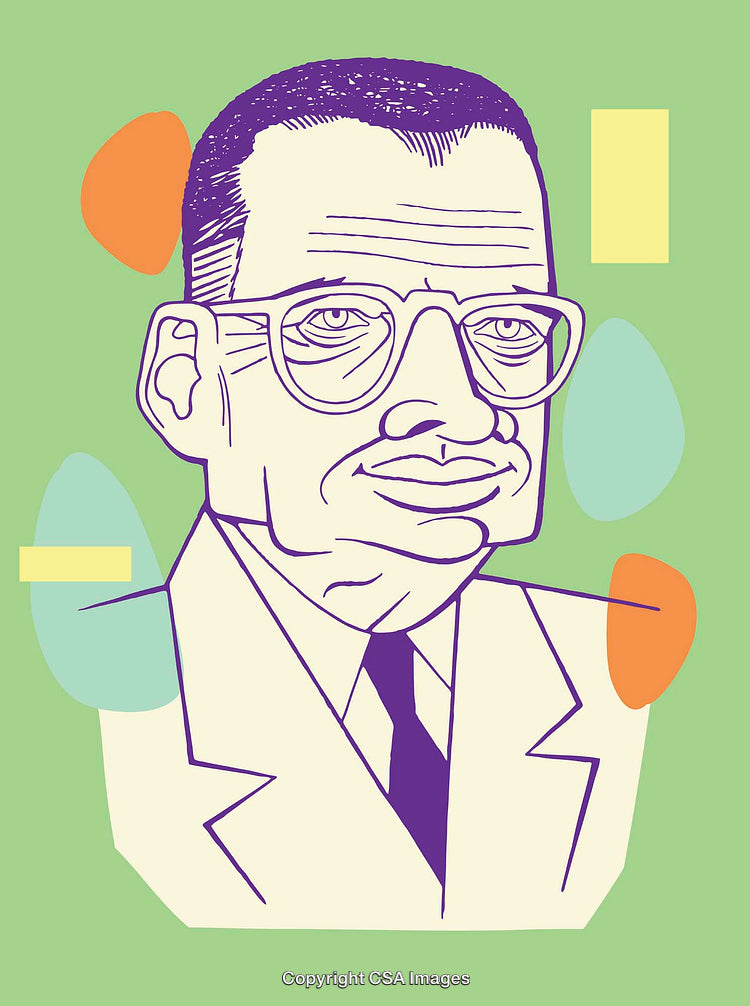 Colorful Line Art Illustration of a Serious Person on Green Background
