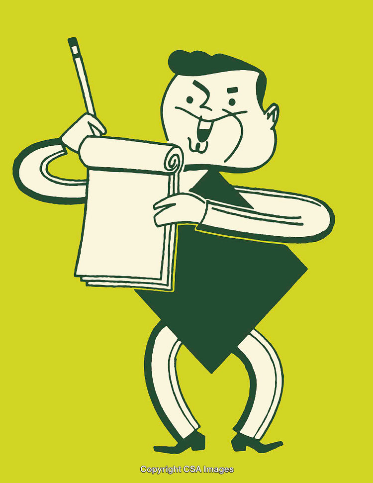 Playful Cartoon Illustration of A Character Writing on Notebook
