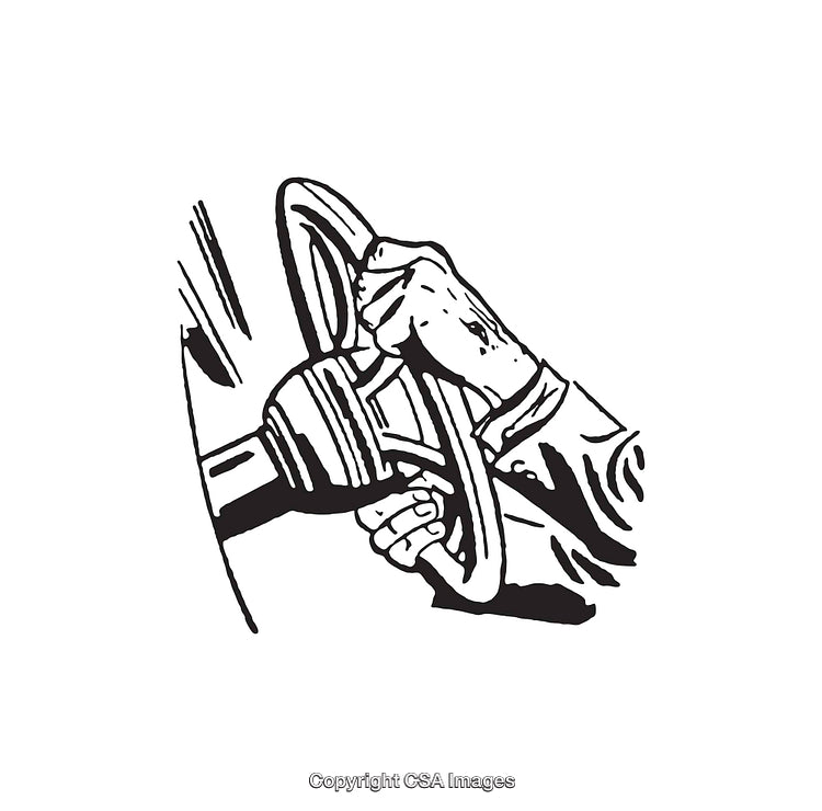 Black And White Illustration of a Hand on a Steering Wheel Close-Up