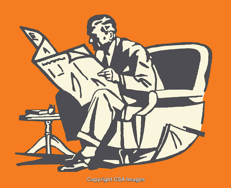 Vintage Illustration of a Man Reading a Newspaper in Armchair