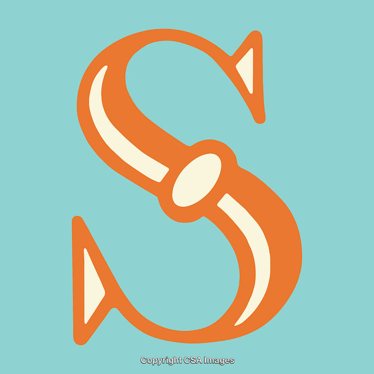 Ornate Letter S Design in Bold Orange on Light Blue Background