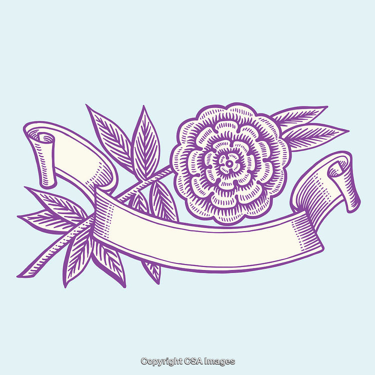 Elegant Line Art Flower Drawing with Blank Banner for Custom Text