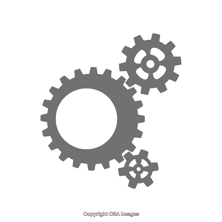 Graphic of Interconnected Gear Icons Representing Process and Mechanism