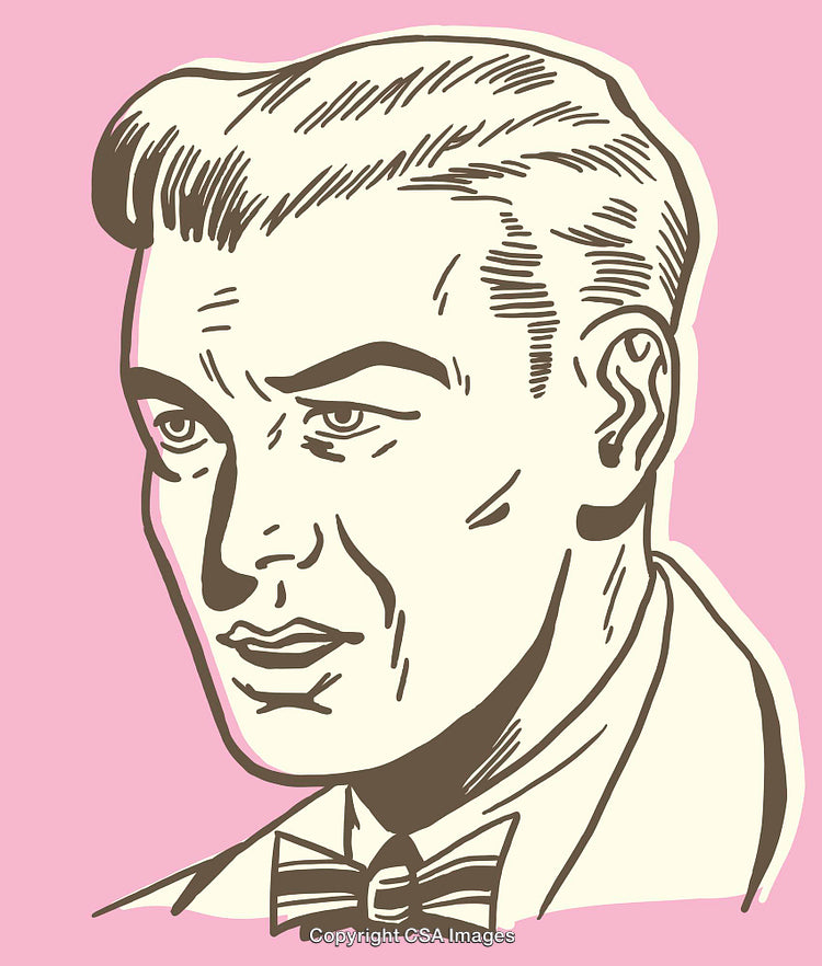 Retro Style Male Portrait Line Art Illustration on Pastel Background