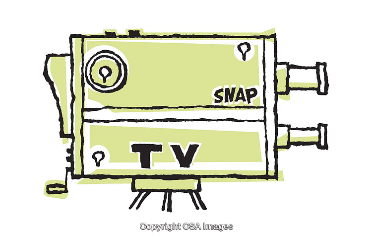 Colorful Illustration of a Vintage TV Camera with Artistic Details