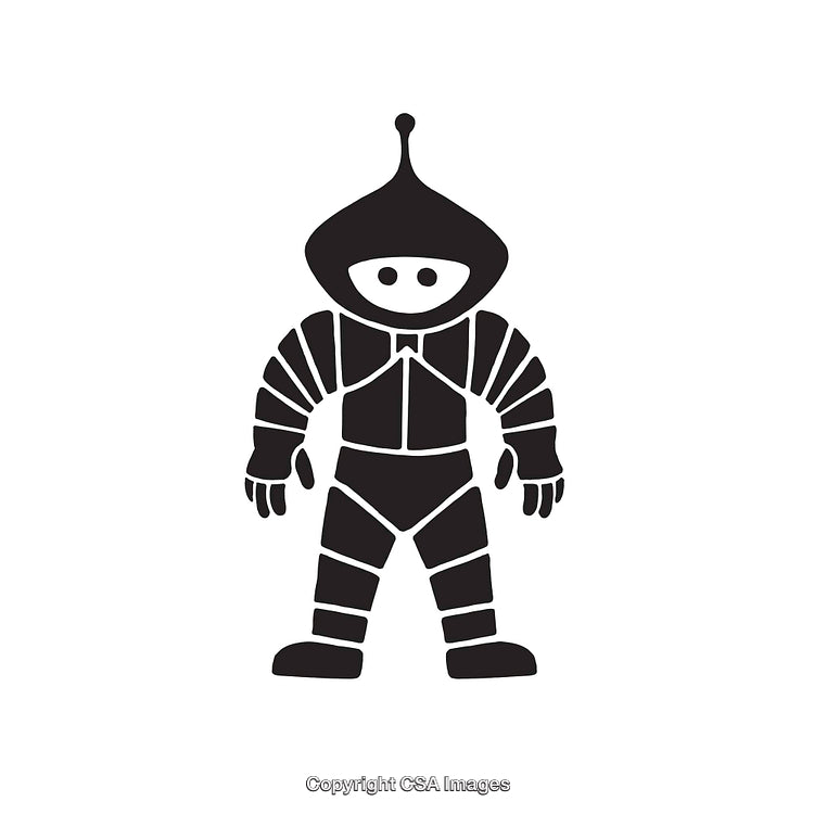 Black and White Illustration of a Futuristic Robot in Minimalist Style