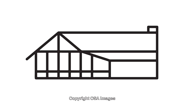 Black and White Line Art Illustration of a Modern Building Design