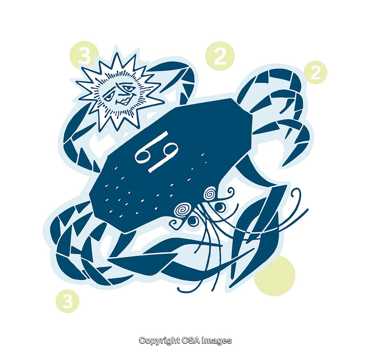 Illustrative Zodiac Cancer Symbol Featuring Crab and Decorative Details