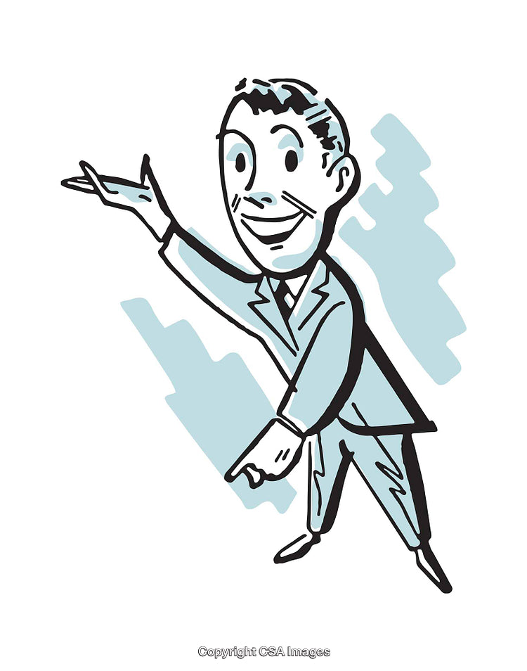 Retro Illustration of a Smiling Businessman Gesturing Enthusiastically