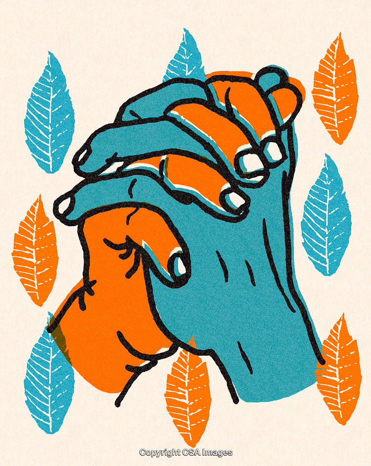 Colorful Handshake Illustration Symbolizing Unity and Diversity With Vibrant Foliage