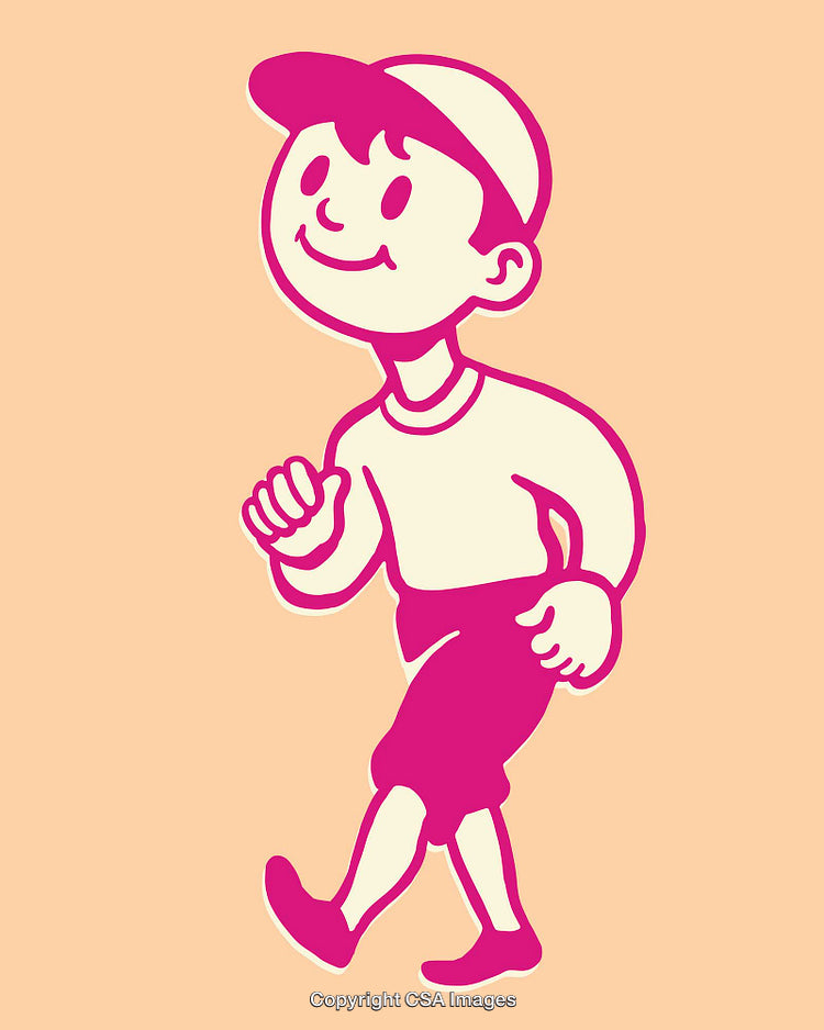 Illustration of a Cheerful Boy Walking in Cartoon Style