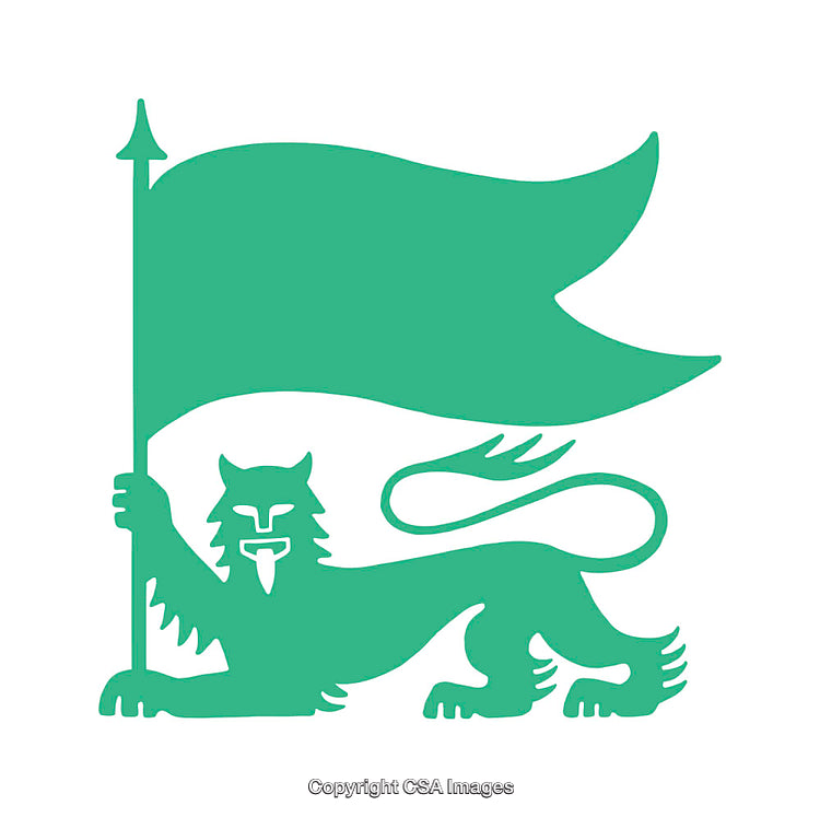 Green Lion Holding Banner Icon in Abstract Style