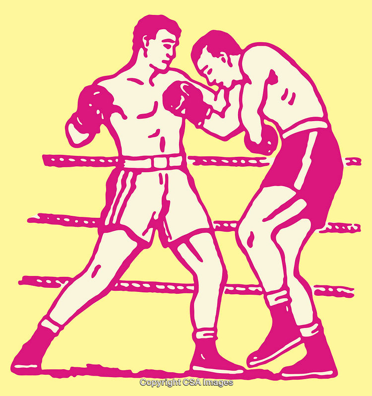 Colorful Line Art Illustration of Two Boxers Sparring During a Match